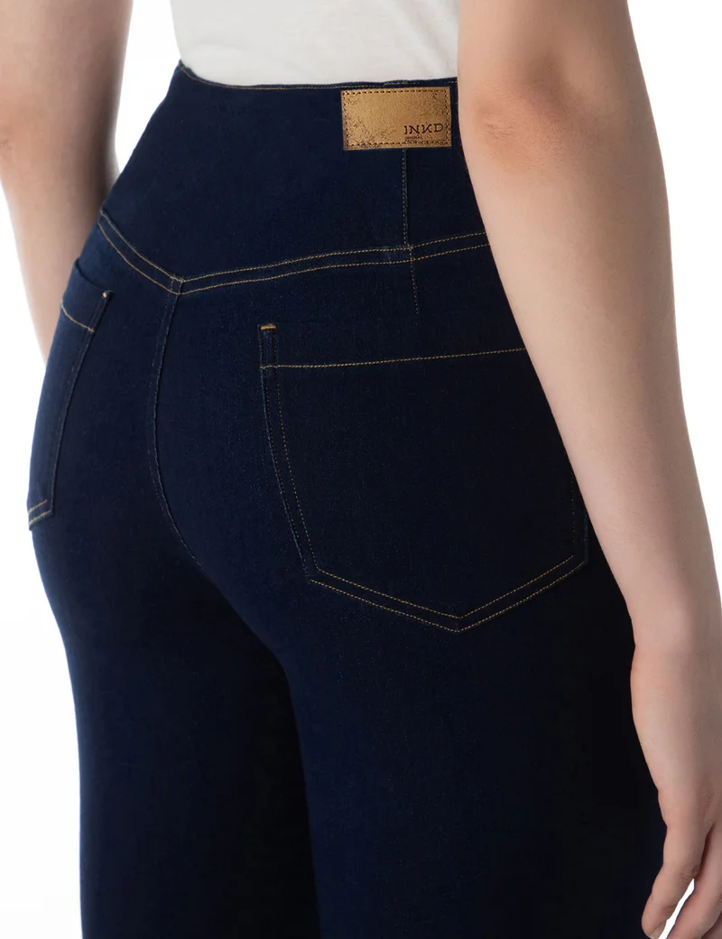 inkd Women's Flared Pull-on Jeans - Mid-Rise| Enzyme Wash | Slant Waistband | Jeans for Women